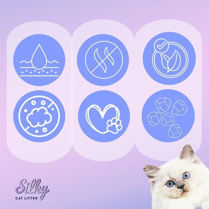 Silky Silikat Katzenstreu, Staubfrei Unparfümiert Kristall Silikatstreu, Geruchsneutral, Hohe Saugkr