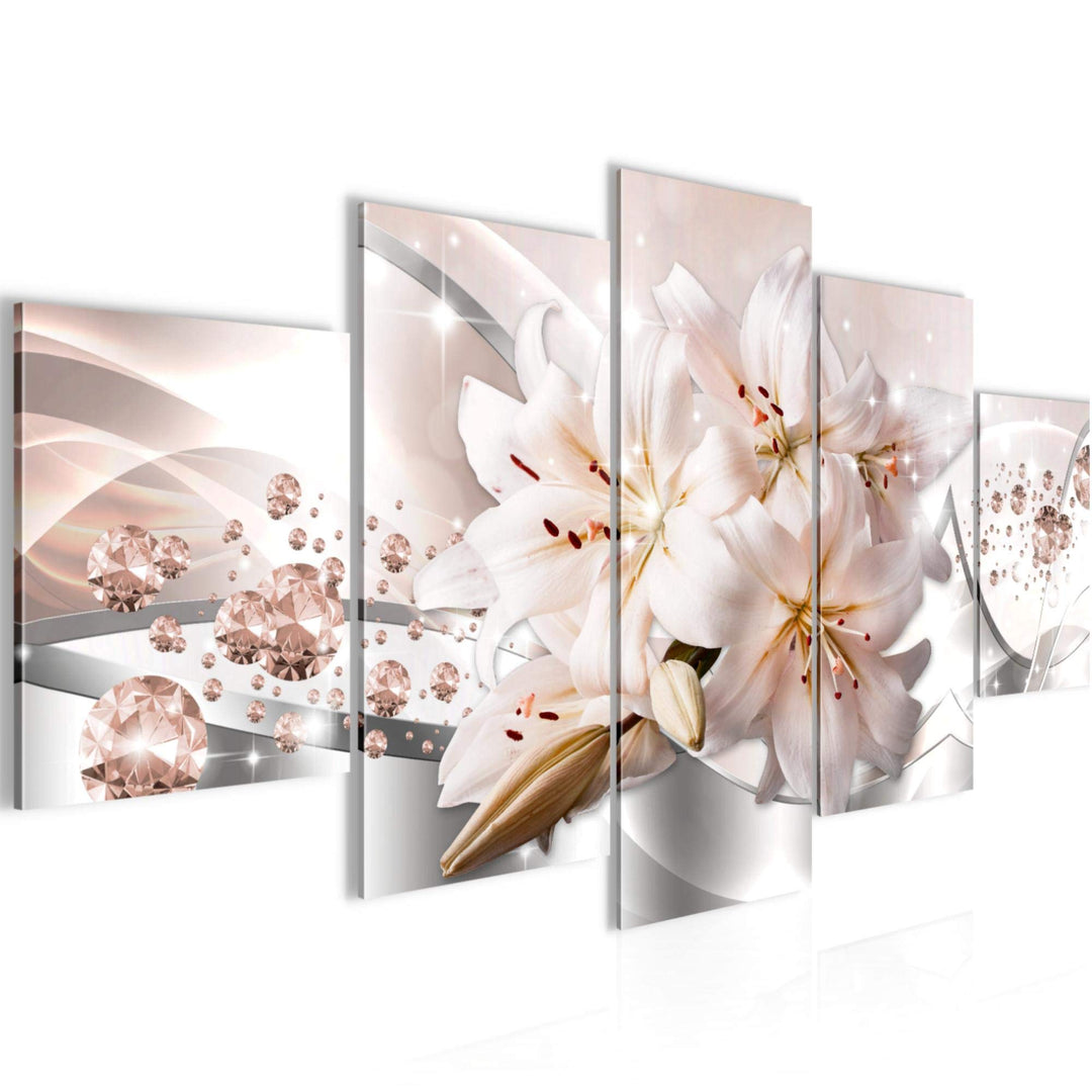 Runa Art Wandbilder Blumen Lilien 5 Teilig Bild auf Vlies Leinwand Deko Wohnzimmer Diamant Beige Gra
