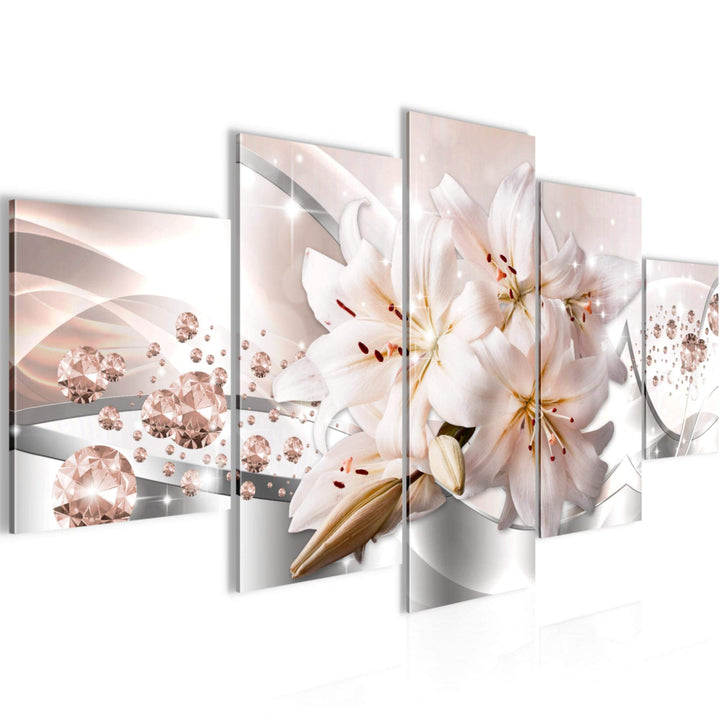 Runa Art Wandbilder Blumen Lilien 5 Teilig Bild auf Vlies Leinwand Deko Wohnzimmer Diamant Beige Gra