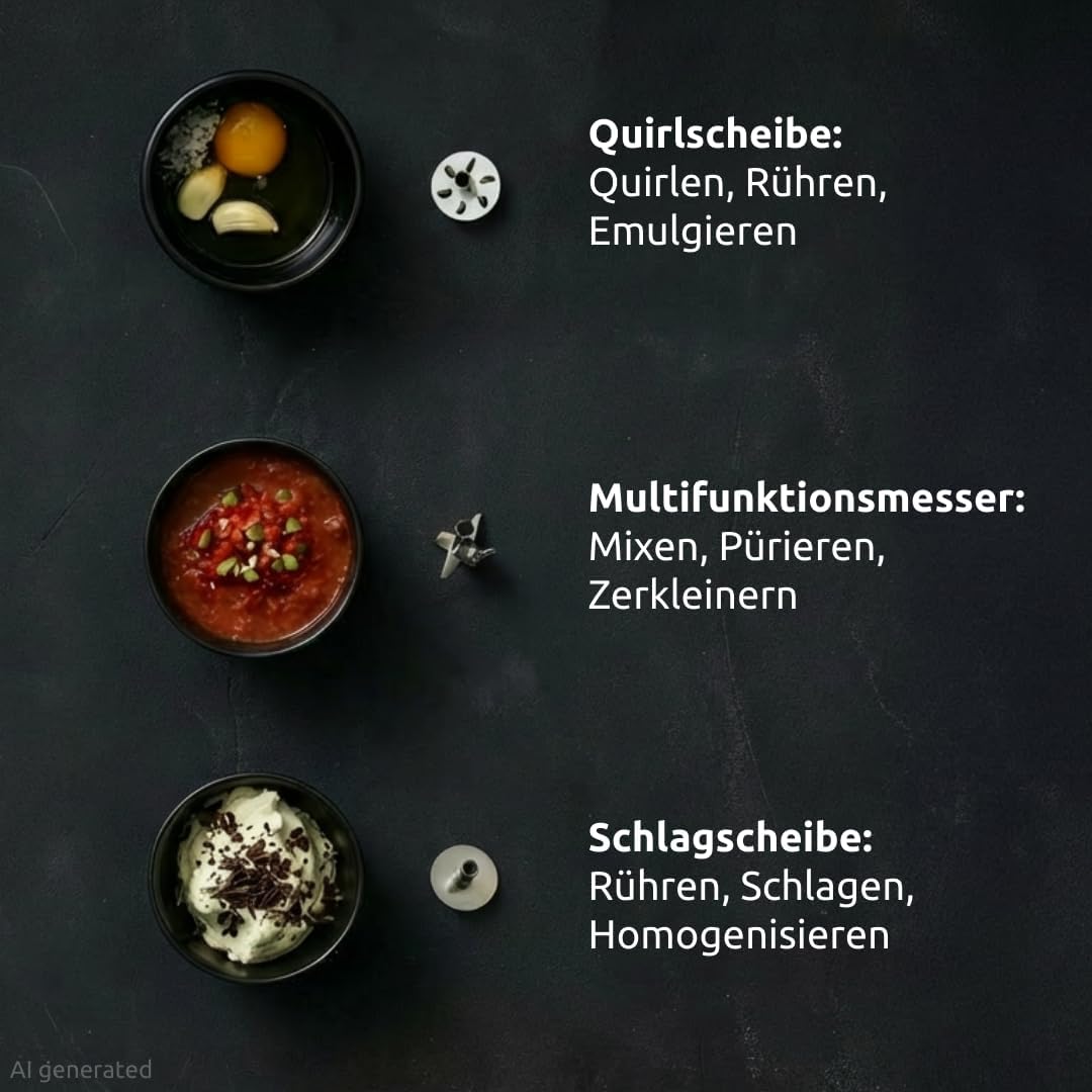 bamix Stabmixer Set M250 PRIME inkl. Multifunktionsmesser, Quirl, Schlagscheibe aus Edelstahl, 250 W