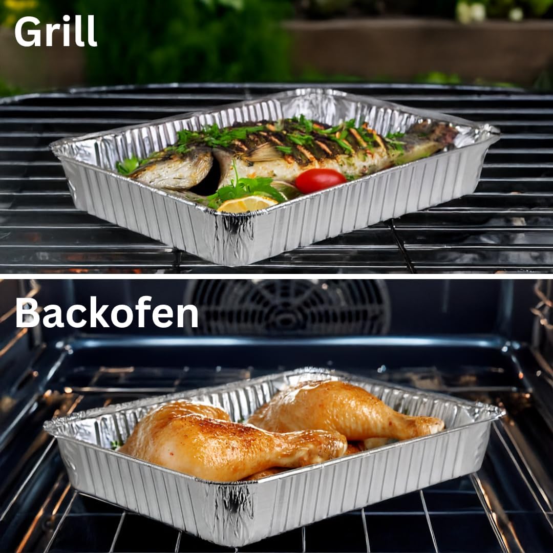 Enpack Aluschale R879-930G - 100 Stück Alu Grillschalen 226x176x30 mm - Feuerfeste Aluschalen 1000ml