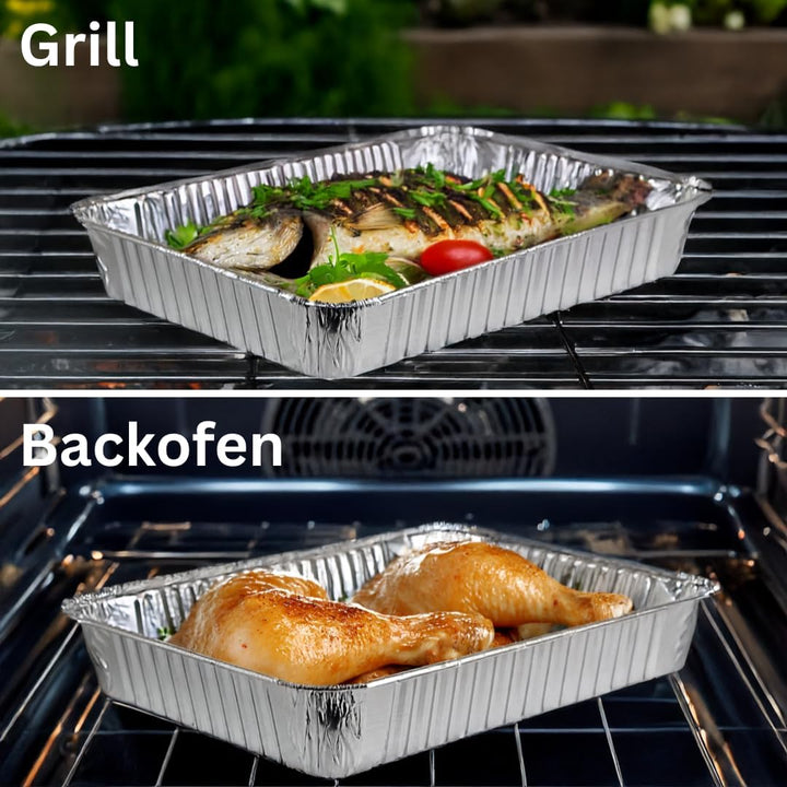 Enpack Aluschale R879-930G - 100 Stück Alu Grillschalen 226x176x30 mm - Feuerfeste Aluschalen 1000ml