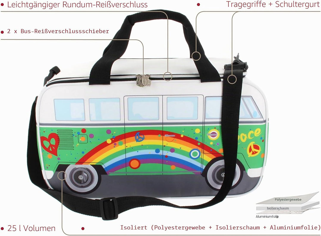 BRISA VW Collection - Volkswagen Hippie Bus T1 Camper Van Kühltasche 25L Einheitsgrösse Peace/Grün,