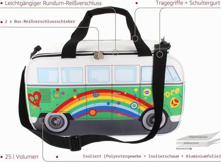 BRISA VW Collection - Volkswagen Hippie Bus T1 Camper Van Kühltasche 25L Einheitsgrösse Peace/Grün,