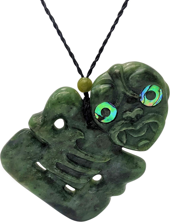 81stgeneration Anhänger Halskette Abalone HEI Tiki Skulptur Geschnitzte Nephrit-Jade für Herren