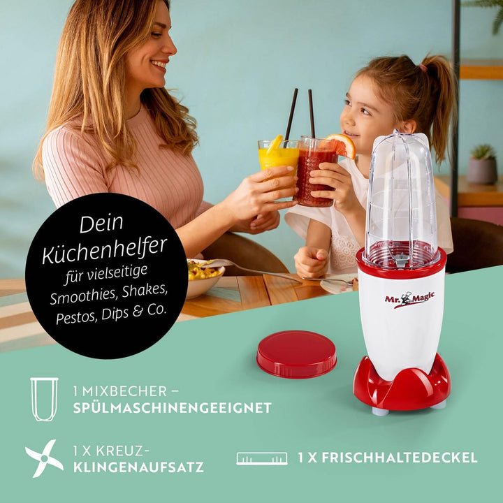 GOURMETmaxx Mr. Magic Mixer | Smoothie Maker - 4-tlg. | Standmixer mit Mixbecher & Frischhaltedeckel
