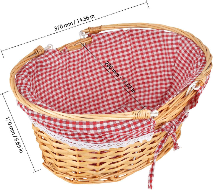37 x 28 x 17cm Handgefertigter Weidenkorb mit Henkel, Picknickkorb Weide mit Futter, Geschenkkorb We