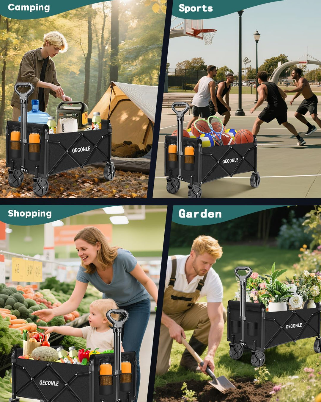 Bollerwagen faltbar Handwagen mit Getränkehalter 100L 100KG Transportwagen Gartenwagen Strandwagen f