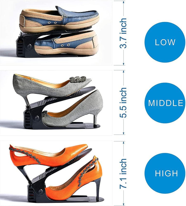 LANTUS 30 Stück Einstellbare Schuhregale, Schuhstapler/Schuhhalter Set, 3 höhenverstellbar, Platzspa