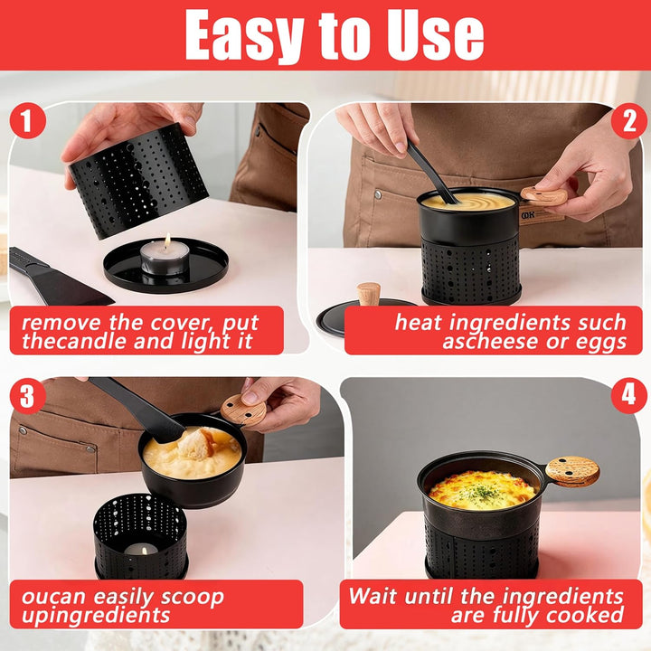 BRGD 4 Stück Mini Raclette Grill Set, Cheese Raclette Rotaster kompakter Raclette-Grill mit Schaber