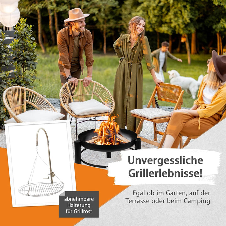 NATIV Lemodo Feuerschale mit Grillrost - Dreibein-Schwenkgrill - Dreifuss-Grill mit Kurbel zur Höhen