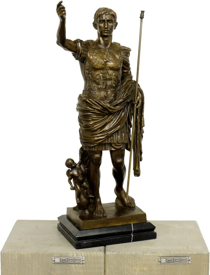 Römische Bronzefigur - Kaiser Augustus - signiert - Echte Bronze - Augustusstatue von Prima Porta -