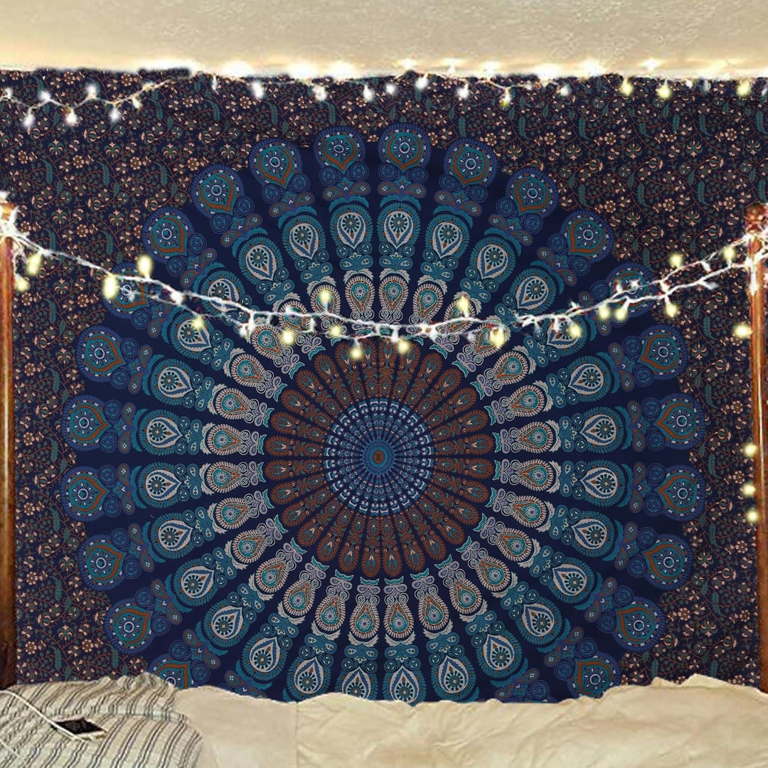 Bless International Indischer Hippie Bohemian Psychedelic Peacock Mandala Wandbehang Bettwäsche Tapi