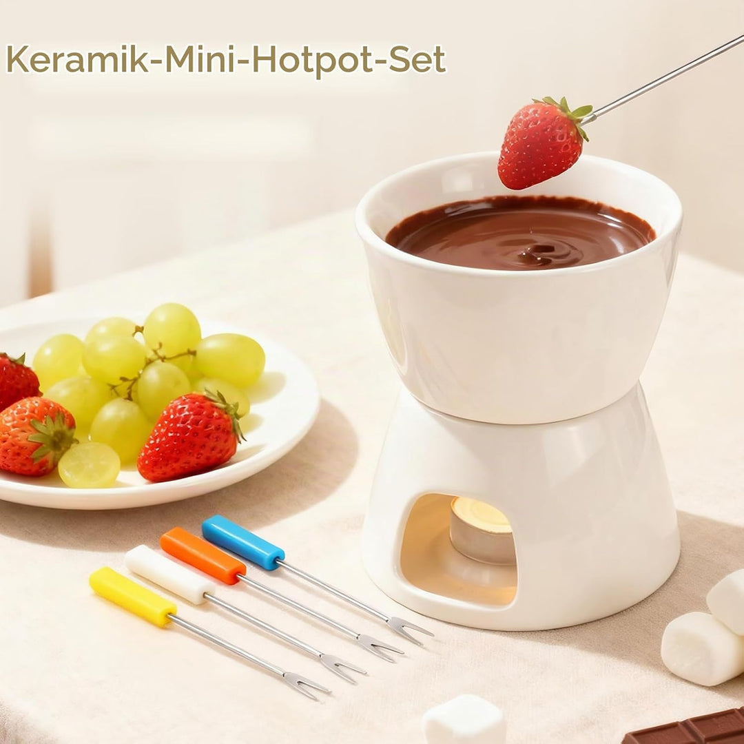 Keramik Schokofondue Tasse Schokoladenfondue Sets, Schoko Fondue Tassen, mit 4 Gabeln, Chocolate Fon