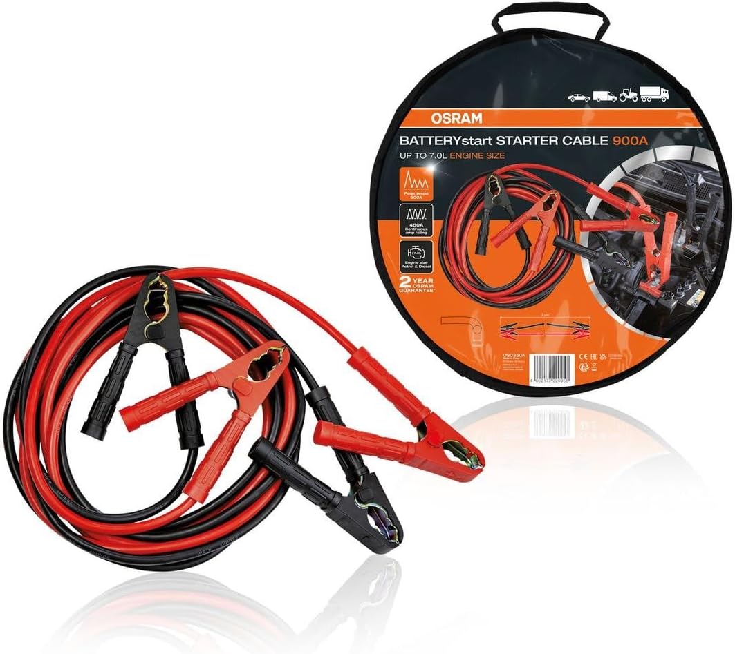 OSRAM STARTER CABLE 900A, Starthilfekabel für Benzin- & Dieselmotoren, 12/24V, OSC350A, Überbrückung