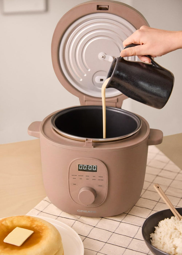 CREATE Rice Cooker Studio, elektrischer Reiskocher, 3 l, Mokka, programmierbar bis 24 Stunden, mit D