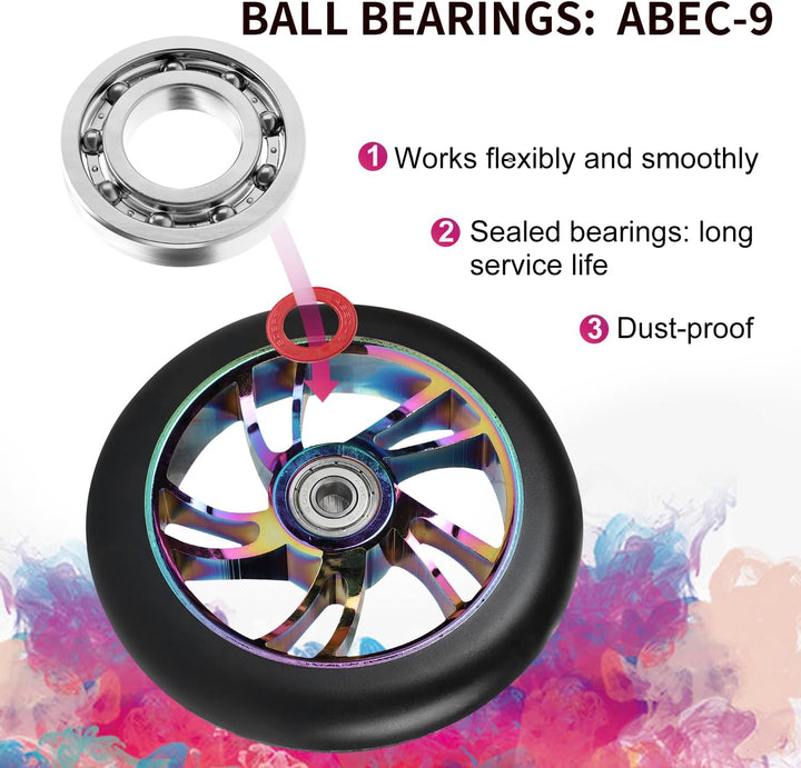 Stunt Scooter Ersatzrad 120mm 2 Stück mit ABEC 9 Kugellagern, Härte 88A für Roller aller Art geeigne