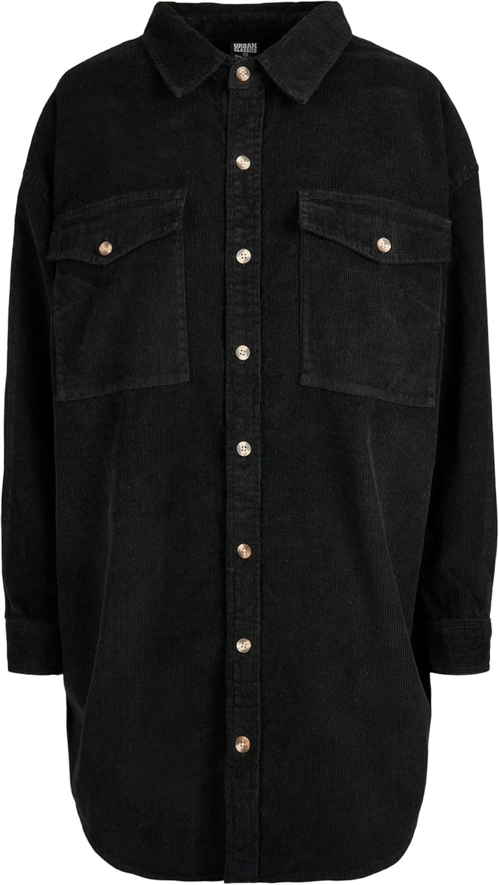Urban Classics Damen Overshirt-Jacke lange Kord Hemdjacke mit zwei Brusttaschen & Jackentaschen, Grö