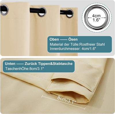 Rosnek Outdoor Vorhang Wetterfest Unten Gewichtet,Outdoorvorhänge mit Ösen 274x132cm Outdoor Vorhäng