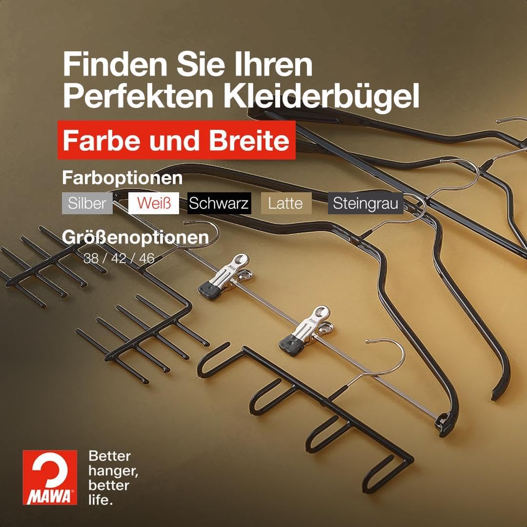 MAWA Kleiderbügel, 10 Stück, körpergeformte Metallbügel für Jacken, Mäntel, Blazer und Jacketts, 360