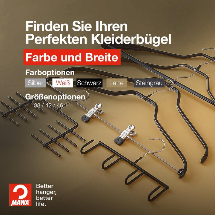 MAWA Kleiderbügel, 10 Stück, körpergeformte Metallbügel für Jacken, Mäntel, Blazer und Jacketts, 360
