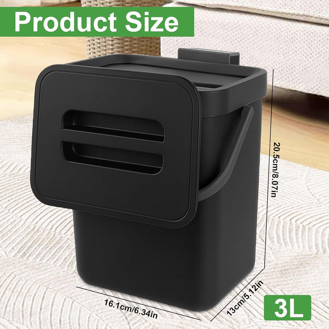 Zyluniy Komposteimer Küche 3L, Biomülleimer Küche Klein, Hängend Biomülleimer, Kleiner Mülleimer für