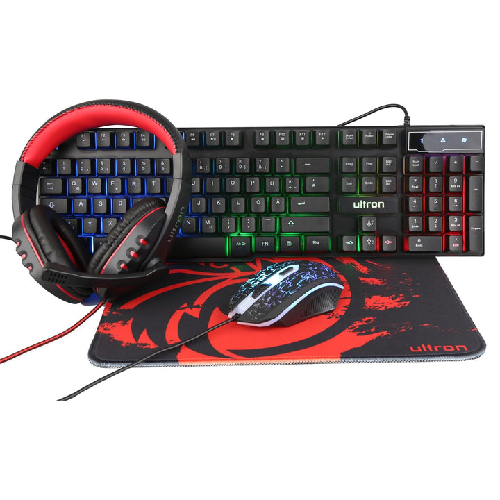 Ultron Hawk Tastatur Maus Set Gaming 4 in 1 PC Pack Combo – RGB Hintergrundbeleuchtung Tastatur [QWE
