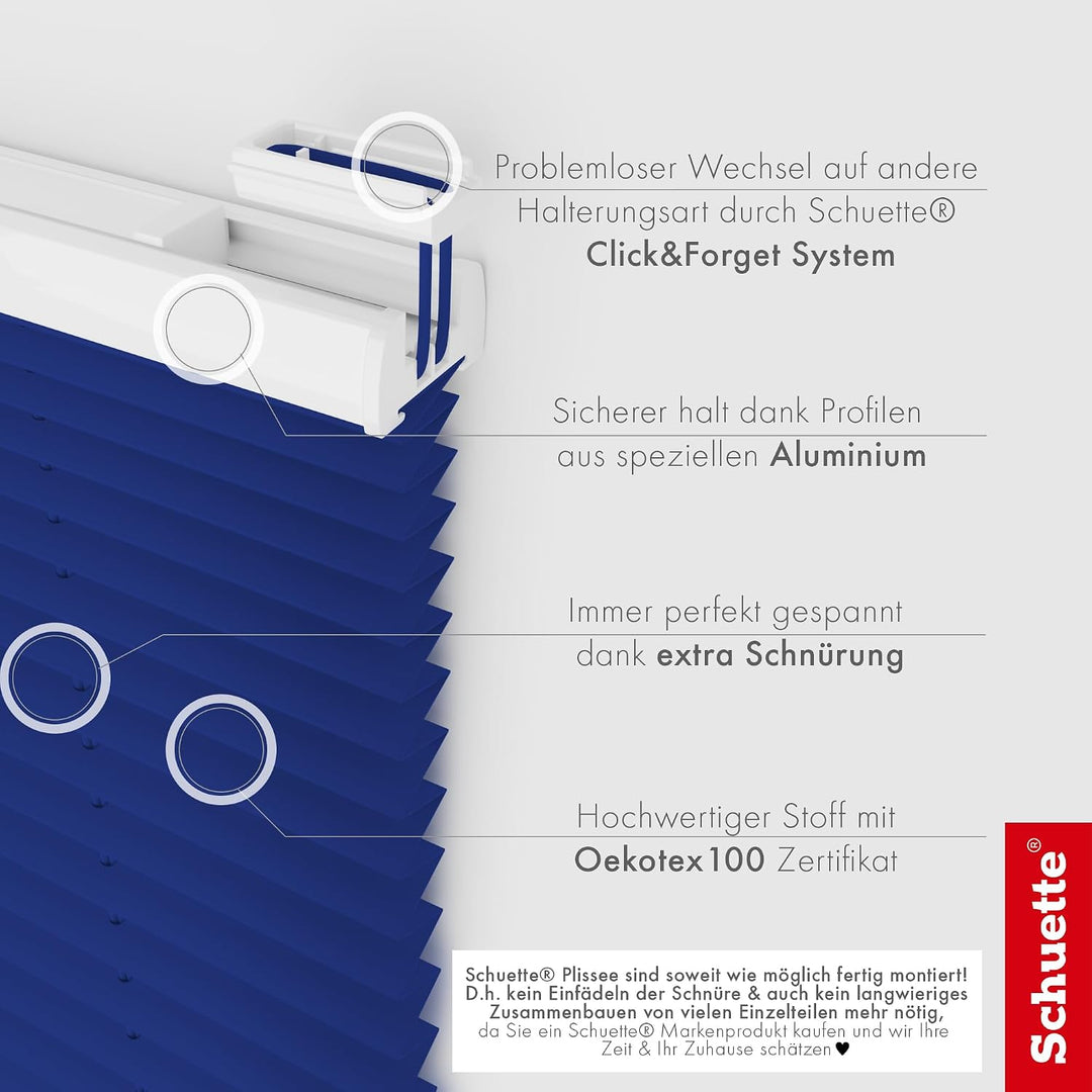 Schuette® Plissee mit Bohren zum Anschrauben ● Premium Kollektion: Deep Lagoon (Blau) ● 120x80cm (Br