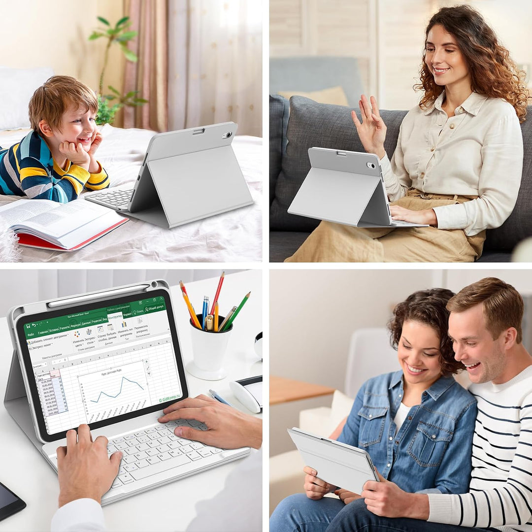 BQSS Hülle mit Tastatur für iPad A16 11" 2025/10.9" 2022, QWERTZ | Bluetooth-Tastatur, Deutsches Qwe