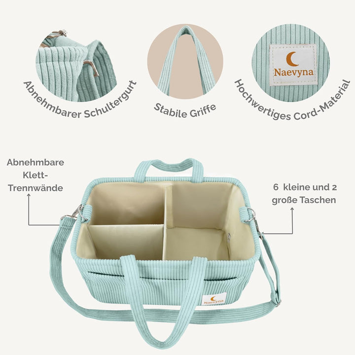 Wickeltasche Organizer Set 2 in 1 aus Cord mit Schultergurt und kleine Windeltasche – Wickelkorb und