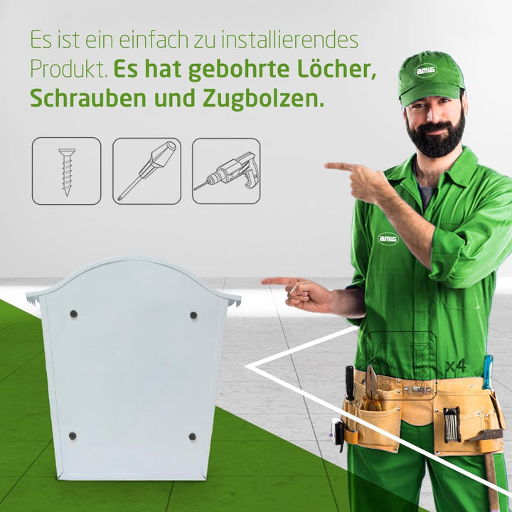 Amig 7463 - Aussenbriefkasten Modell 1, aus Stahl, Farbe Weiss, Masse 37 x 32 x 10,5 cm (DIN-A4-Papi