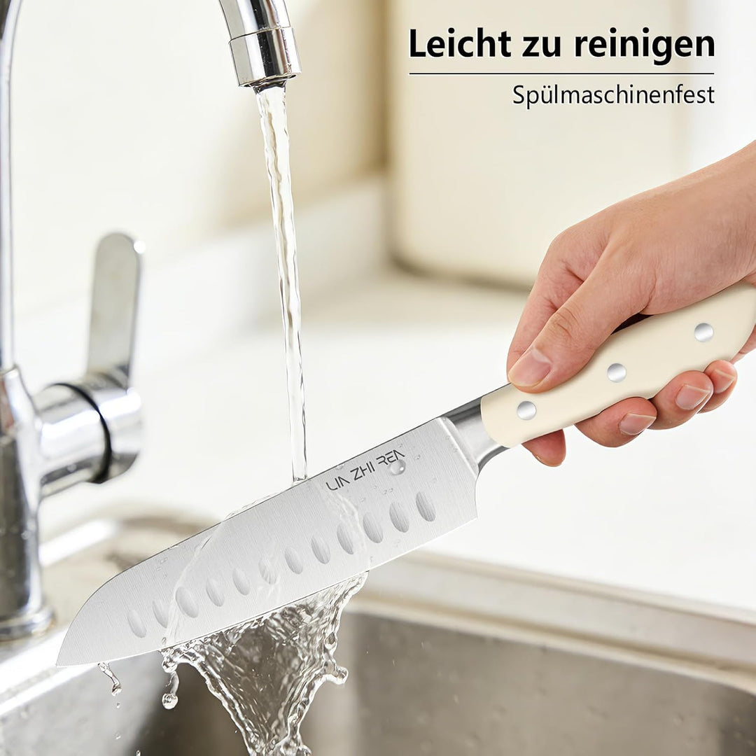 Messerblock Set, 14-teilig, Küchenmesser zum Schneiden, Hacken, Würfeln & Schälen, Weiss 14 Stück We