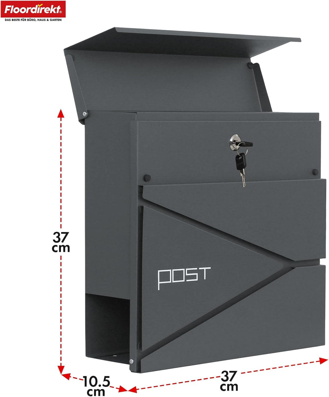 Floordirekt Moderner Briefkasten, mit Zeitungshalter, Deckel, abschliessbar mit C4-Einwurf und integ