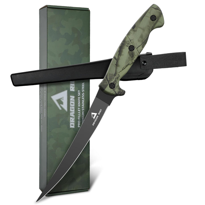 DRAGON RIOT Filetiermesser Fisch 21.5CM, Edelstahl Fischmesser mit Anti-Rutsch-Griff, Scharfes Outdo