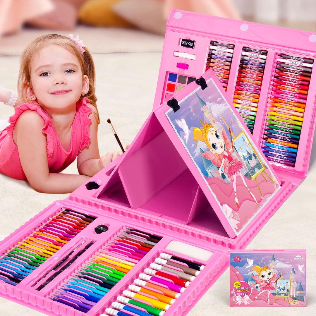 WEEKSUN 240 Teilig Deluxe Malset Kinder, Kreativer Malkasten für Schloss-Thema, Malkoffer für Kinder