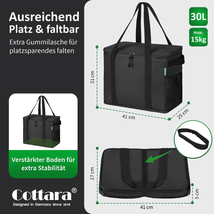 Faltbare Kühltasche Gross mit verstärktem Boden 30l – Grosse Isoliertasche faltbar mit starker Isoli