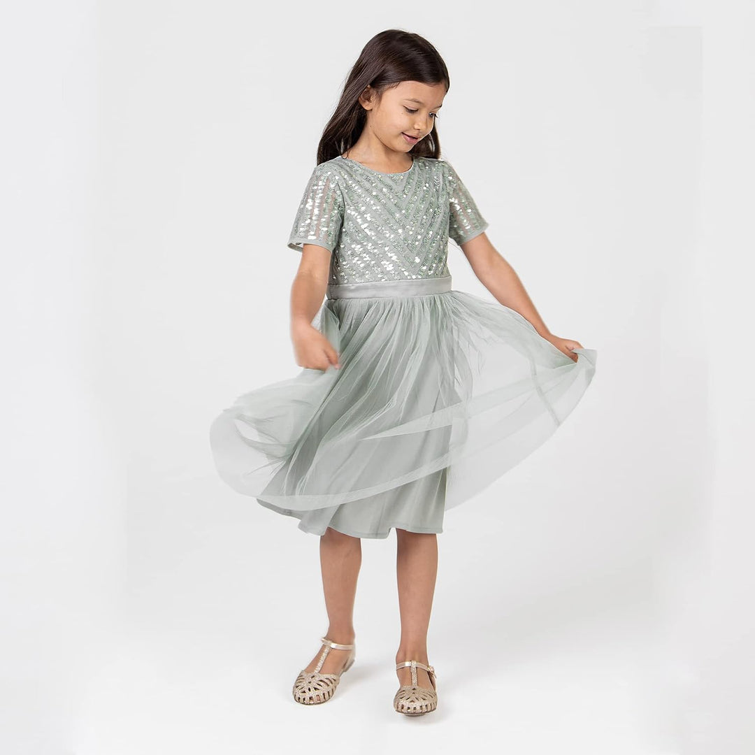 Maya Deluxe Mädchen Midi Girls for Wedding with Sequin Embellishment Short Sleeve Prom Birthday Part