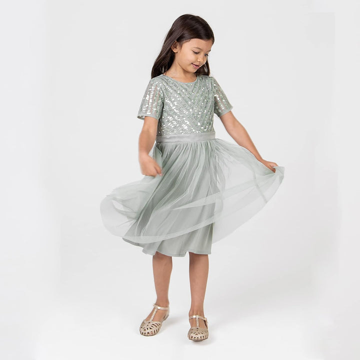 Maya Deluxe Mädchen Midi Girls for Wedding with Sequin Embellishment Short Sleeve Prom Birthday Part