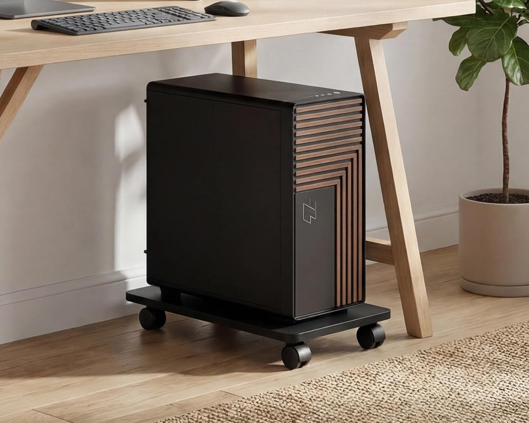 Mobiler PC-Ständer mit Rollen – 2 arretierbare Rollen, bis 40 kg, für Gamer und Büro, Schwarz Mobile