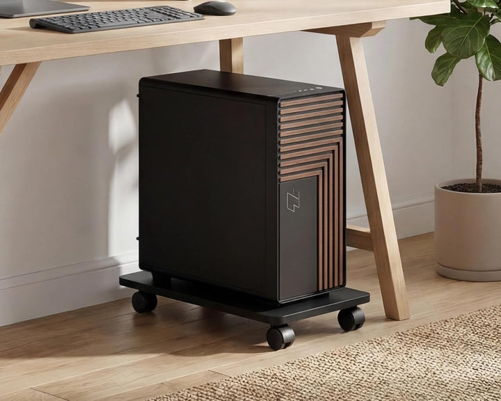 Mobiler PC-Ständer mit Rollen – 2 arretierbare Rollen, bis 40 kg, für Gamer und Büro, Schwarz Mobile
