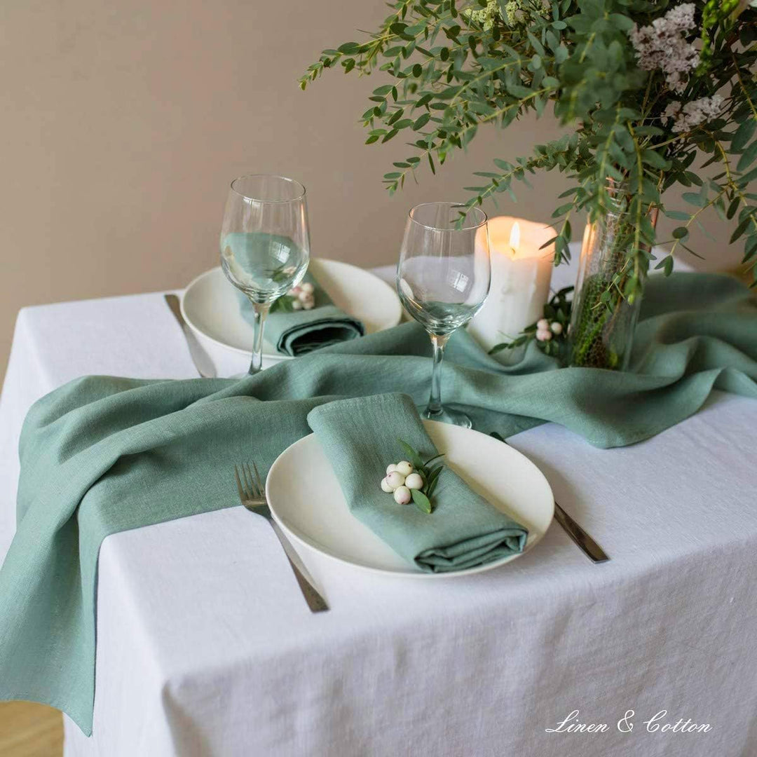 Linen &amp; Cotton Tischläufer Stoff Tischband Tischdeko Hygge 100% Leinen, Mint Grün (40 x 300 cm) Lang
