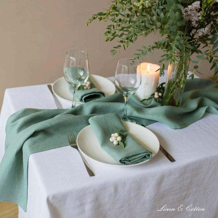 Linen &amp; Cotton Tischläufer Stoff Tischband Tischdeko Hygge 100% Leinen, Mint Grün (40 x 300 cm) Lang