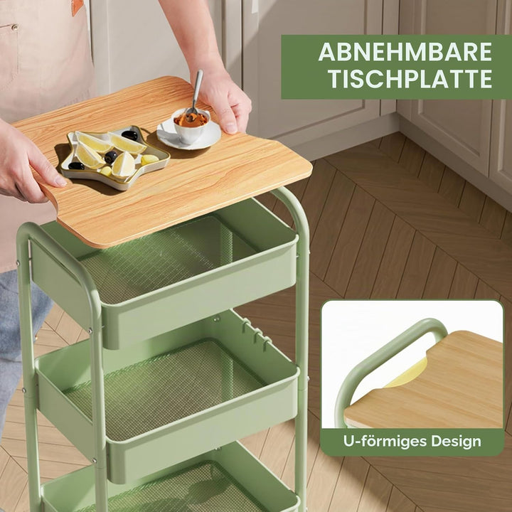 Shrivee 3-Tier Rollwagen mit Tischplatte, Servierwagen, rollender Allzweckwagen aus Metall, Regal au