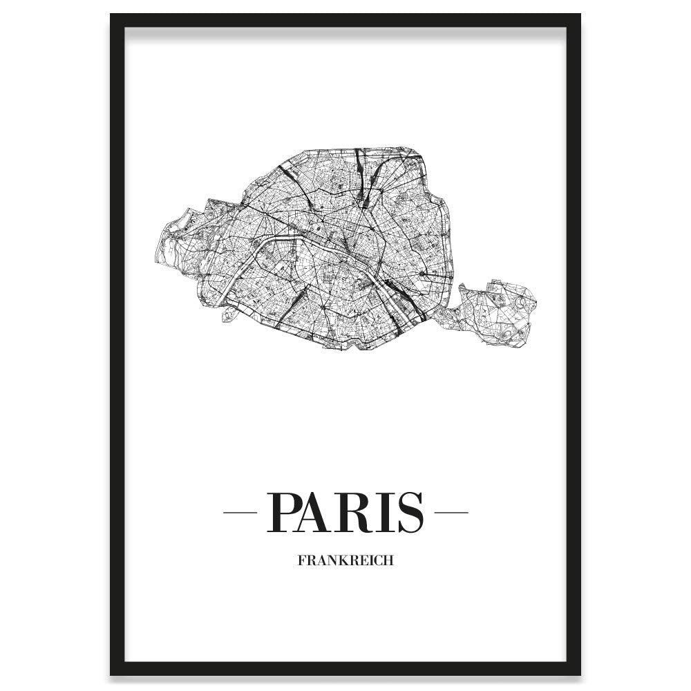 JUNIWORDS Stadtposter, Paris, Wähle eine Grösse, 21 x 30 cm, Poster mit Rahmen, Schrift A, Weiss 21