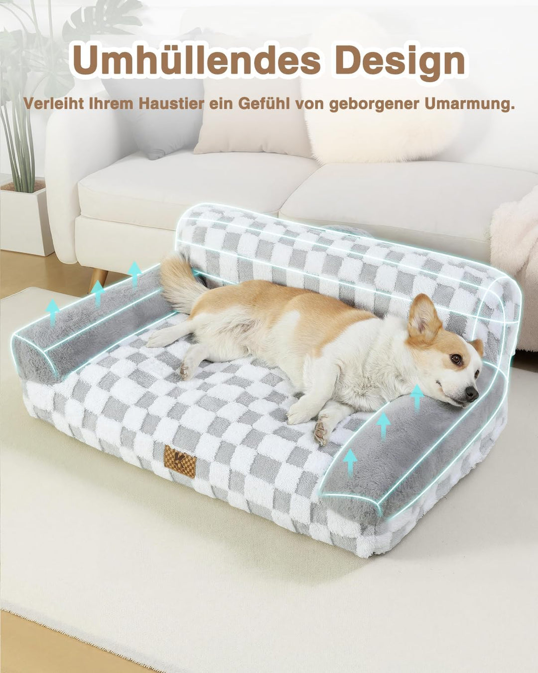 KSIIA Orthopädisches Katzenbett Flauschig 89x56cm, Abnehmbar Katzensofa Hundebett Waschbar, Hundesof