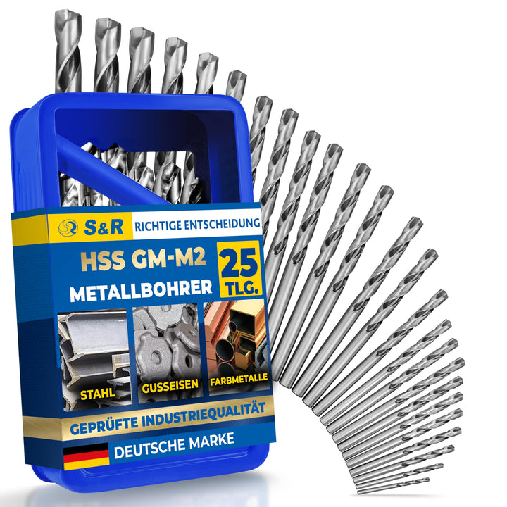 S&amp;R Metallbohrer-Set 25 teilig, ø 1-13 mm, 118° Spitzenwinkel, GM-Serie, HSS-Stahl, Industrie-Qualit