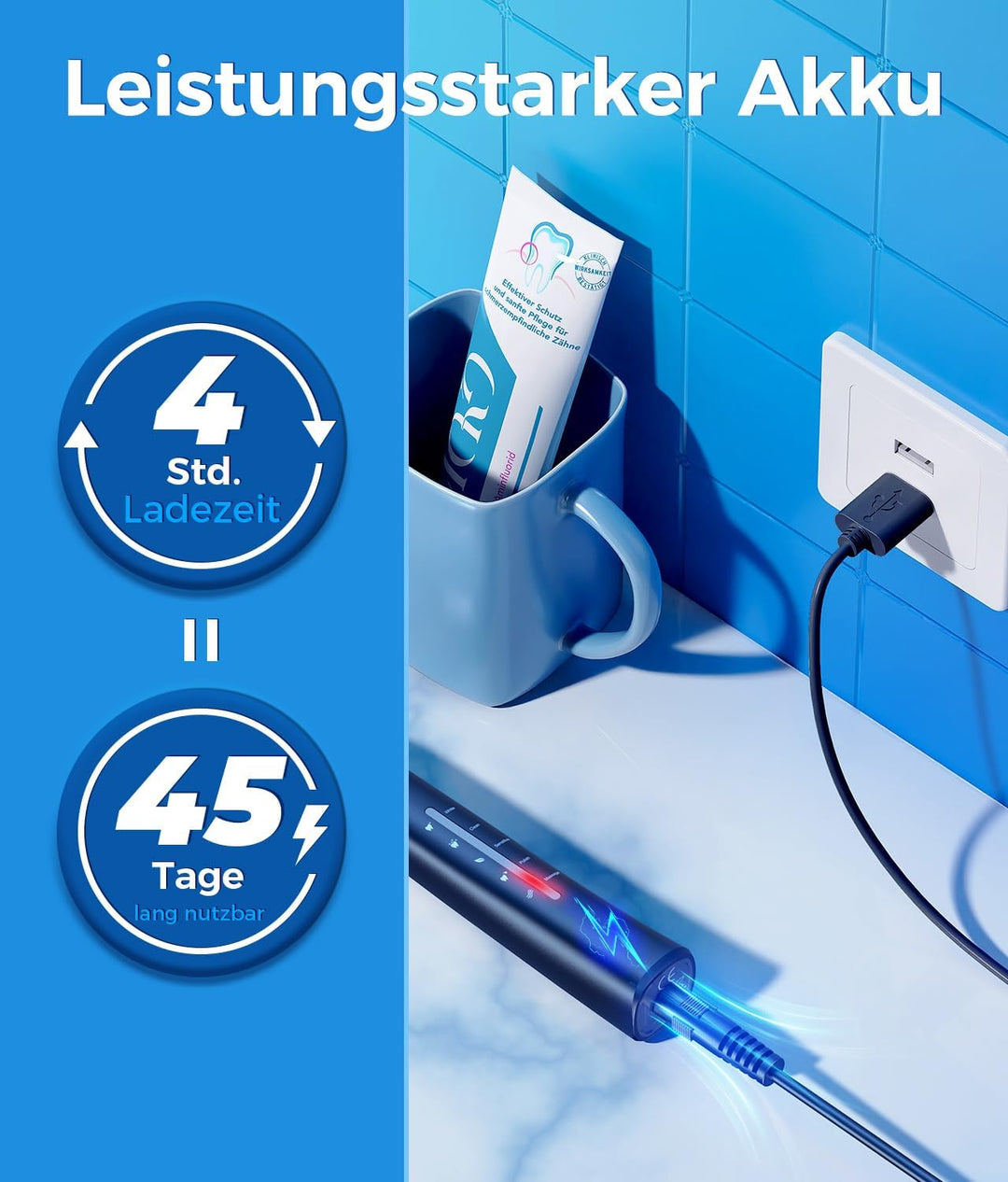 Demita Elektrische Zahnbürste, Schallzahnbürsten mit 8 Bürstenköpfen 40000 VPM 5 Modi, Schallzahnbür
