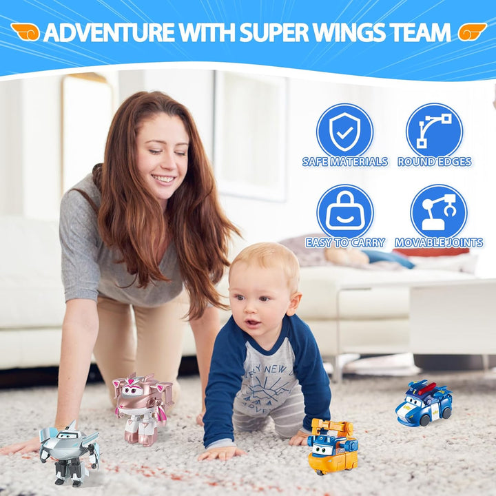 Super Wings Transforming Figuren 4 Pack, 5 cm Lucie & Marty & Traver & Golden Girl, Roboter zu Flugz
