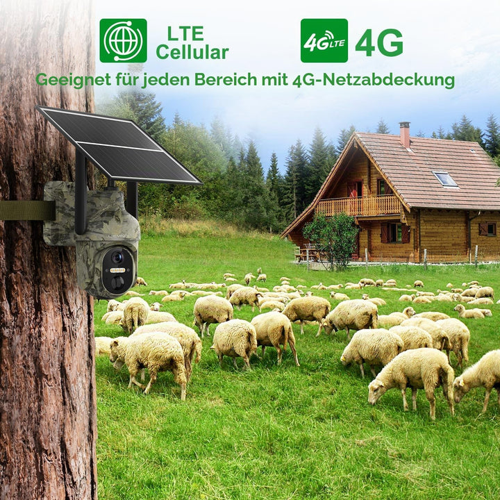 Lemnoi 4G LTE Solar Wildkamera mit Bewegungsmelder, Akku Wildkamera mit SIM Karte Preinstalliert und