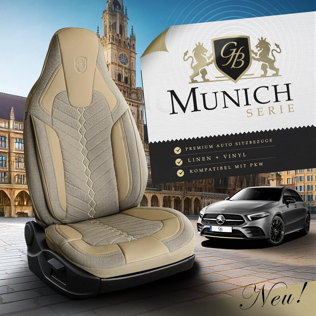 Autositzbezüge Universal für PKW & SUV – Premium Vordersitze Auto Sitzbezug aus Leinen, Beige, Airba